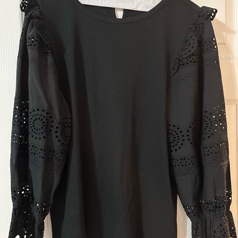 JCrew Black Eyelet SleeveTop